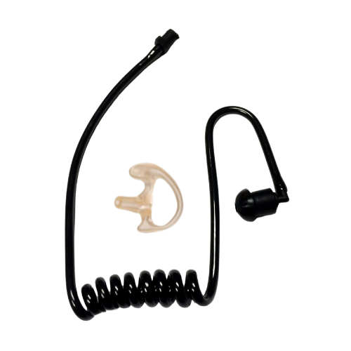 Coiled Black Acoustic Audio Tube and Earmold for Surveillance Headsets