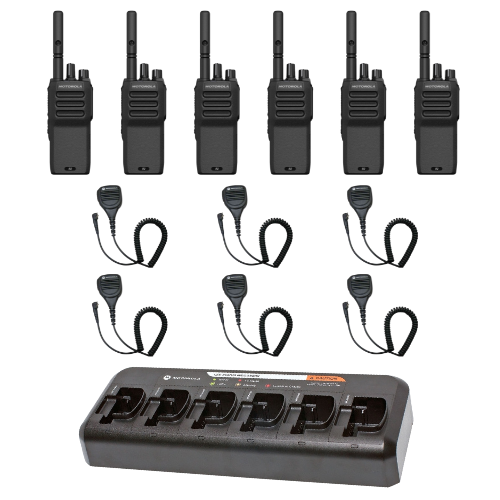 6 Pack Motorola MOTOTRBO R2 AAH11YDC9JA2AN UHF 400-480MHz Digital Two Way Radio with PMMN4029 Speaker Microphone and PMLN6588 6-unit Charger