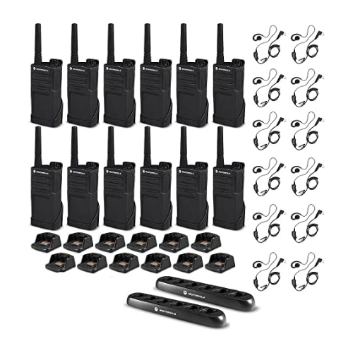 12 Pack of Motorola RMM2050 5 Channel 2 Watt VHF MURS Radio with HKLN4604 Earpiece and PMLN6384 Multi-Unit Charger