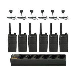 6 Pack of Motorola RMU2040 UHF 2 Watt 4 Channel Analog Business Radios with HKLN4606 Speaker Microphone and PMLN6384A Multi-Unit Charger