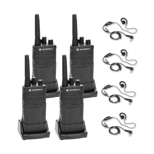 4 Pack of Motorola RMU2080 UHF 2 Watt 8 Channel NOAA Business Two-Way Radio with HKLN4604 Earpiece