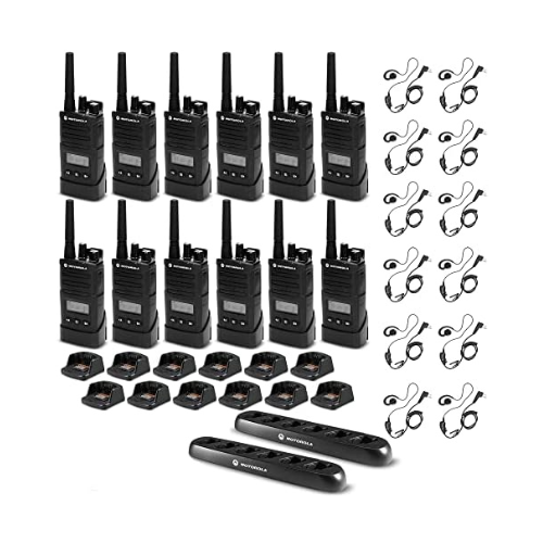 12 Pack of Motorola RMU2080D UHF 8 Channel 2 Watt Business Radio with HKLN4604 Earpiece and PMLN6384 Multi-Unit Charger