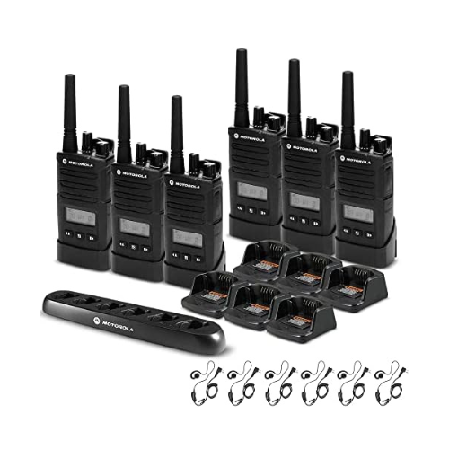 6 Pack of Motorola RMU2080D UHF 2 Watt 8 Channel Business Radio with HKLN4604 Earpiece and PMLN6384 Multi Unit Charger