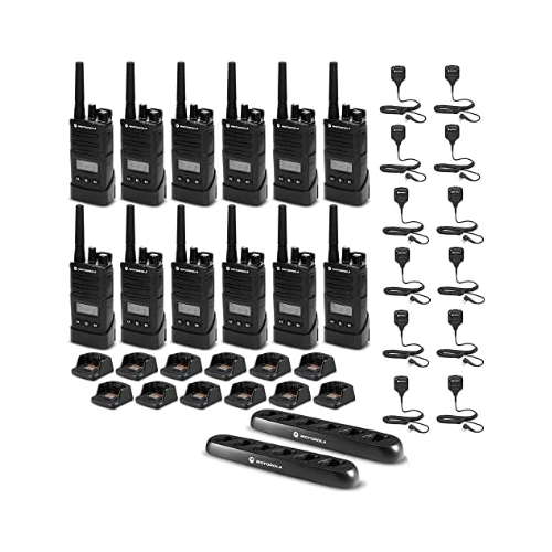 12 Pack of Motorola RMU2080D UHF 8 Channel 2 Watt Business Radio with HKLN4606 Speaker Microphone and PMLN6384 Multi-Unit Charger