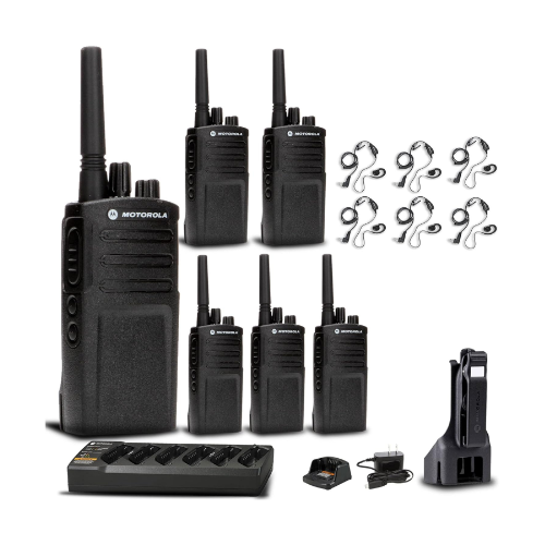 6 Pack of Motorola RMV2080 VHF 2 Watt 8 Channel High-Power Radio with HKLN4604 Earpiece and PMLN6384 Multi-Unit Charger