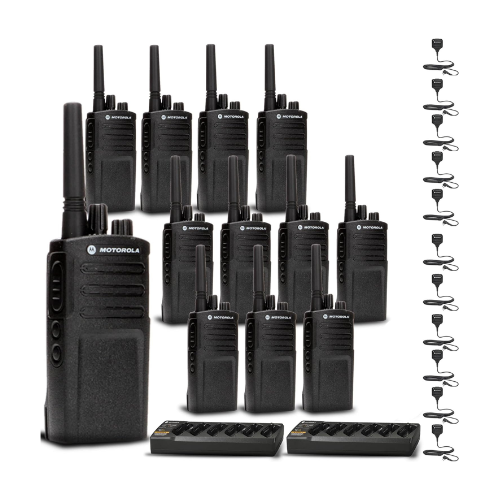 12 Pack of Motorola RMV2080 VHF 2 Watt 8 Channel High-Power Radio with HKLN4606 Speaker Microphone and PMLN6384 Multi-Unit Charger