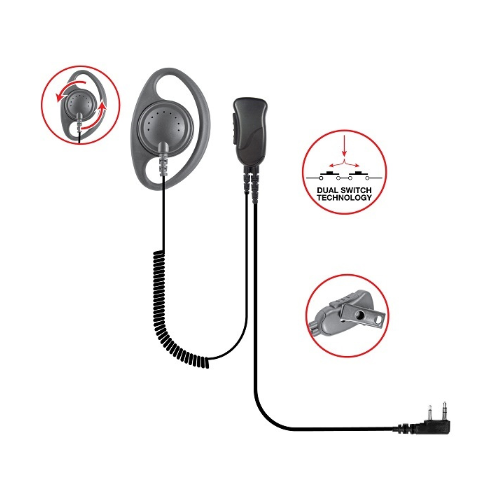 Pryme SPM-1203 Defender Premium D-Ring Headset with Coil Cord Receiver for Motorola CP100D CP200D BPR40D