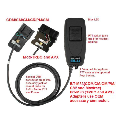 PRYME BT-M33 Bluetooth Adapter with Push-to-Talk for Motorola CM CDM PM400 M1225 Mobile Radios