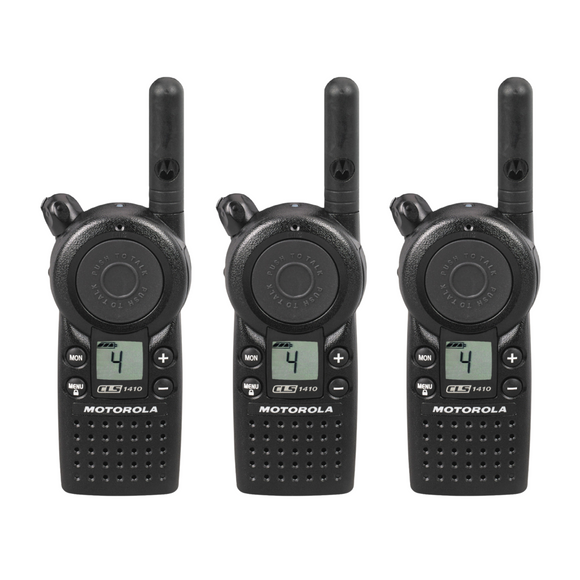 3 Pack of Motorola CLS1410 UHF 1 Watt 4 Channel Lightweight Business Radio