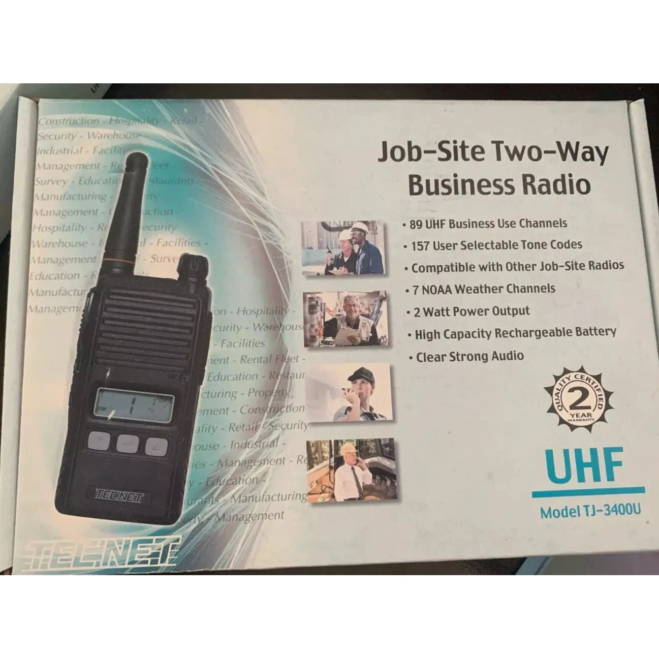 Technet TJ-3400U UHF 89 Channel 2 Watt Job-Site NOAA Weather Two-Way Radio